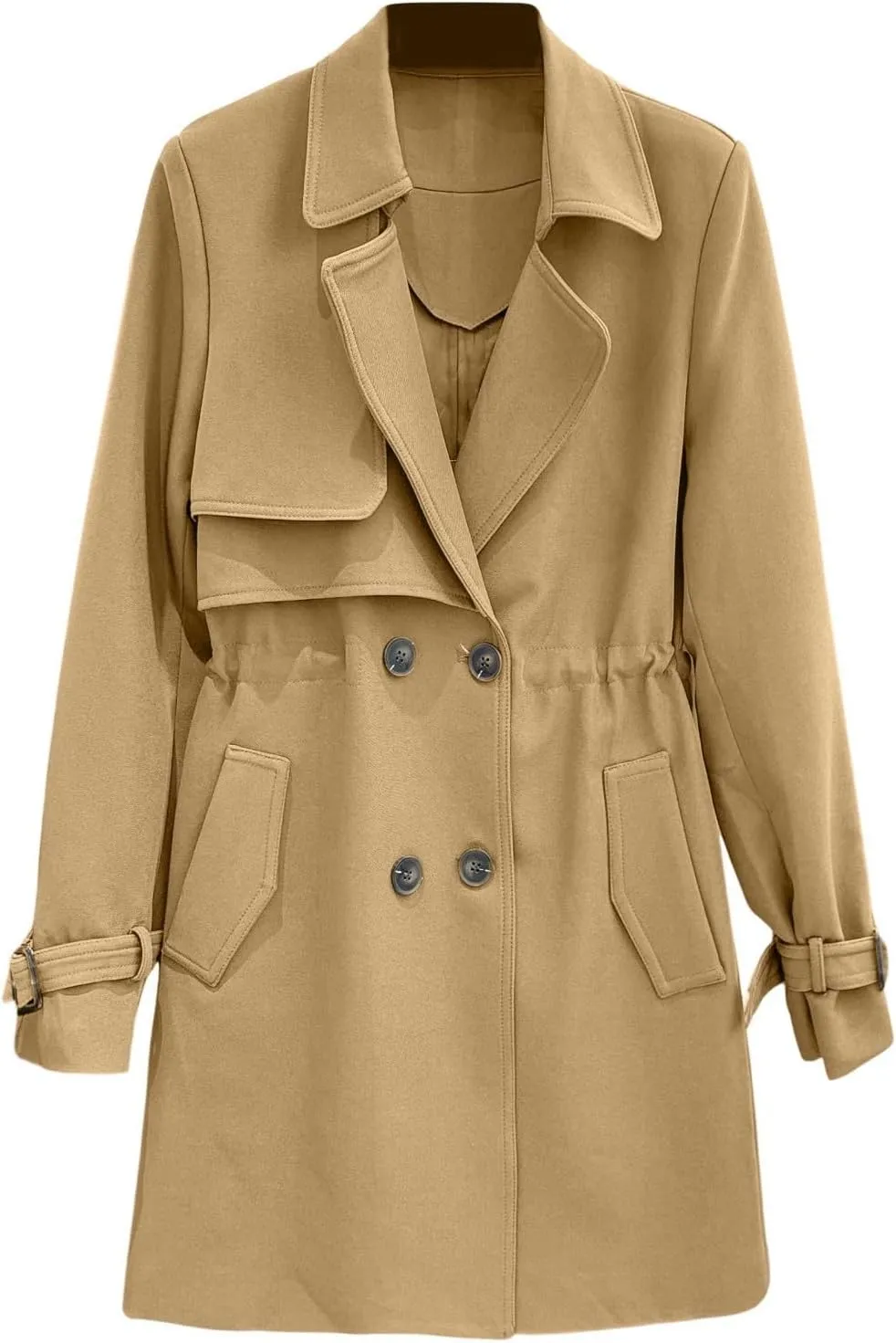 Omfortable Waisted Lapel Trench Coat Lightweight Double Breasted Mid Long Coats Mid Length Slim Overcoat