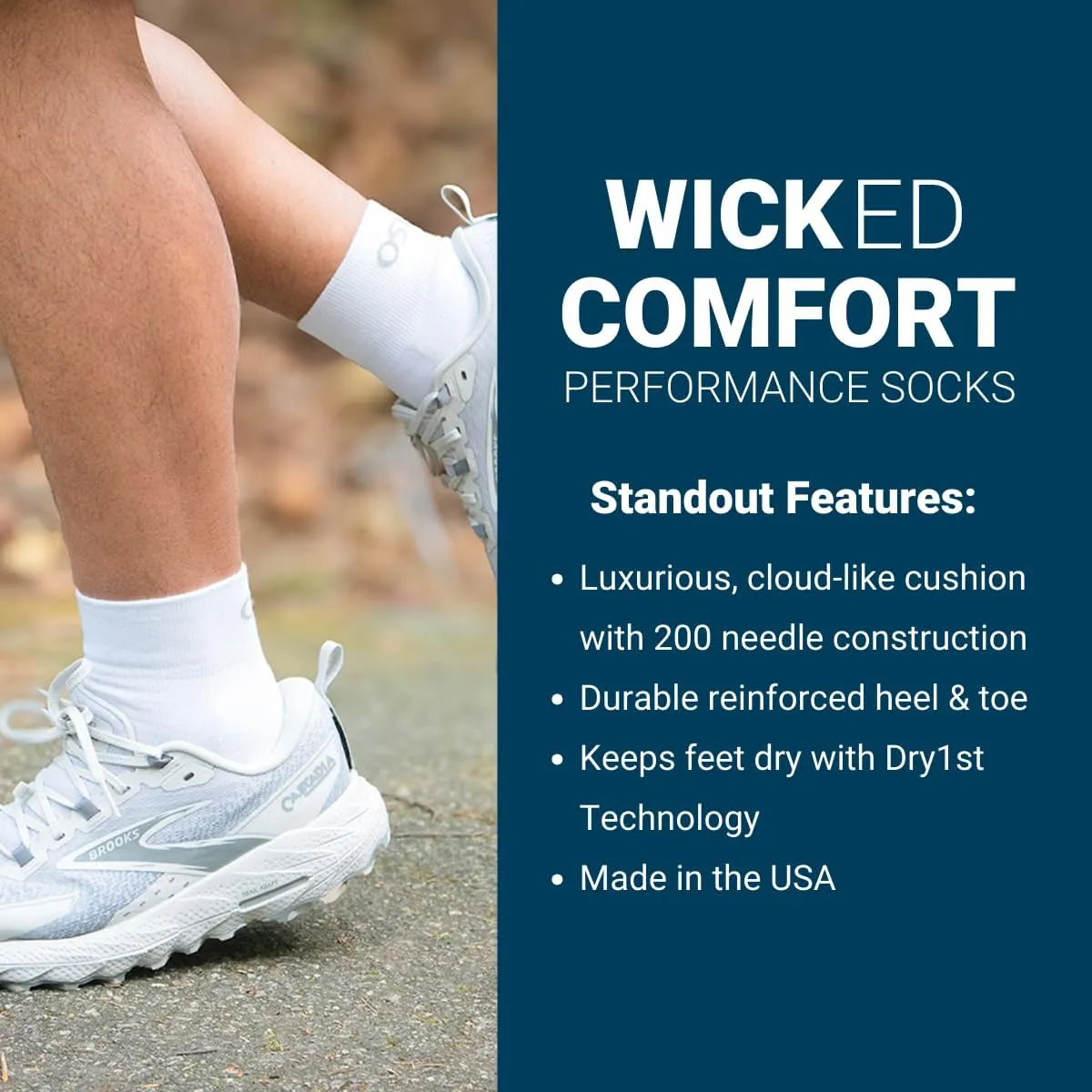 OS1st Wicked Comfort Quarter Crew Socks with light compression for maximum cushion, blister protection and breathable fabric