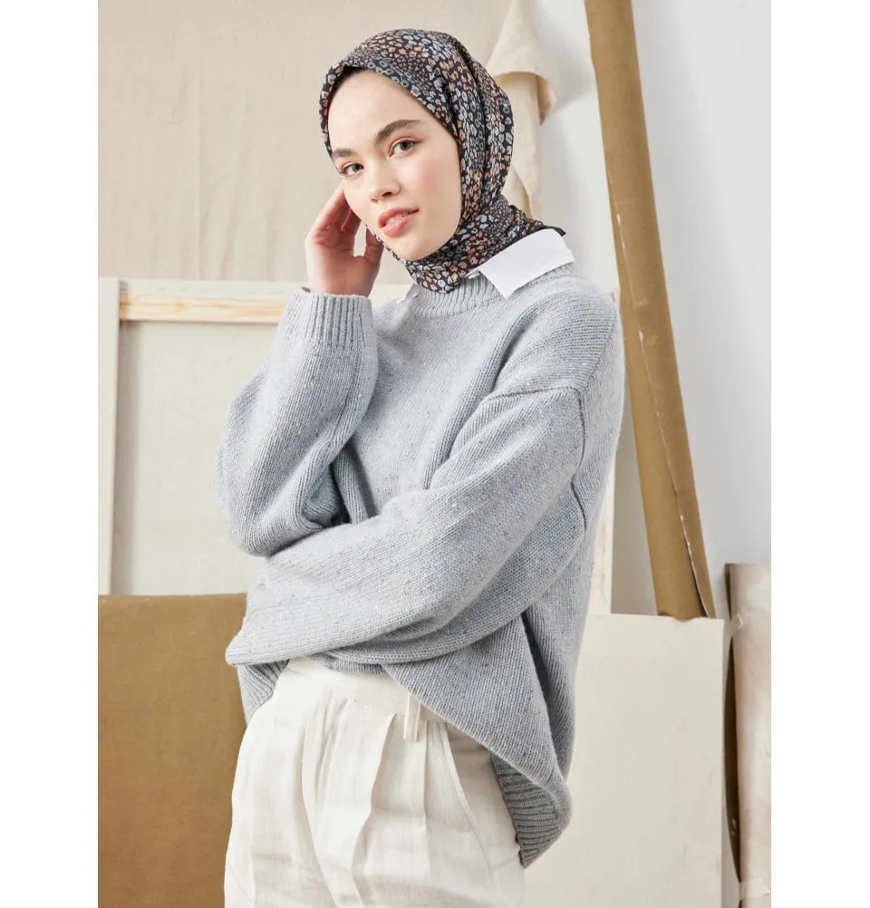 Patterned Viscose Cotton Square Hijab - Ditsy Floral Blue