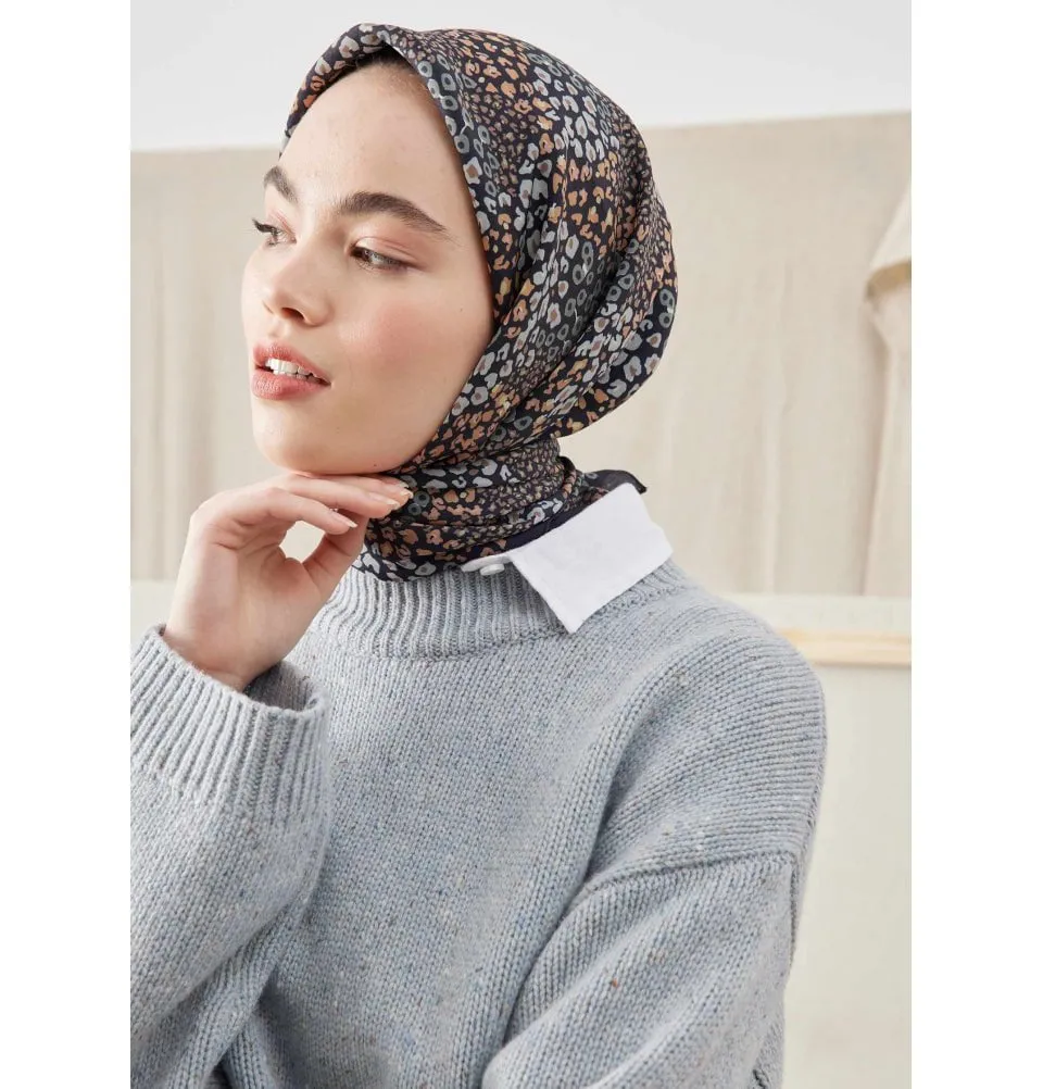 Patterned Viscose Cotton Square Hijab - Ditsy Floral Blue