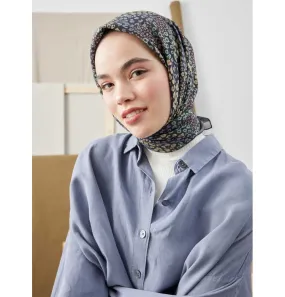 Patterned Viscose Cotton Square Hijab - Ditsy Floral Indigo