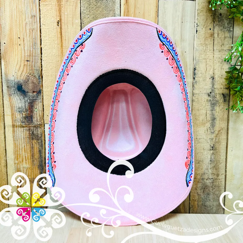Pink Mitla Cowboy Velvet Hat - Hand Painted Hat