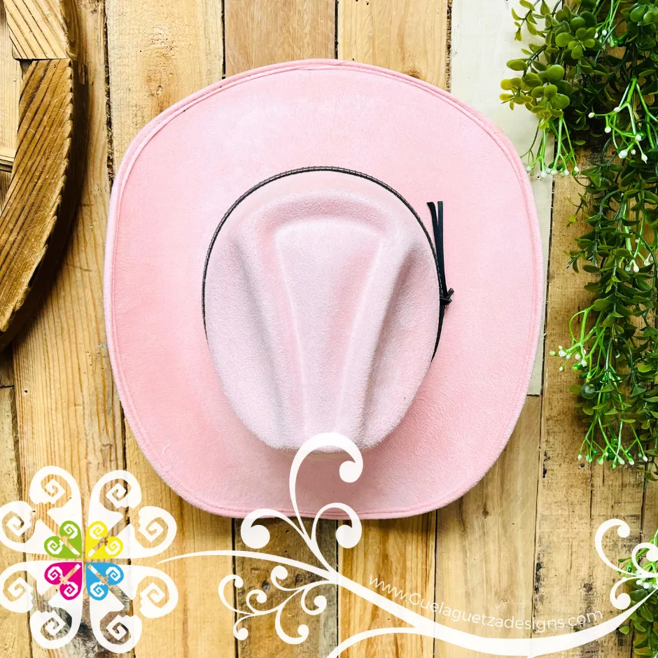 Pink Mitla Cowboy Velvet Hat - Hand Painted Hat