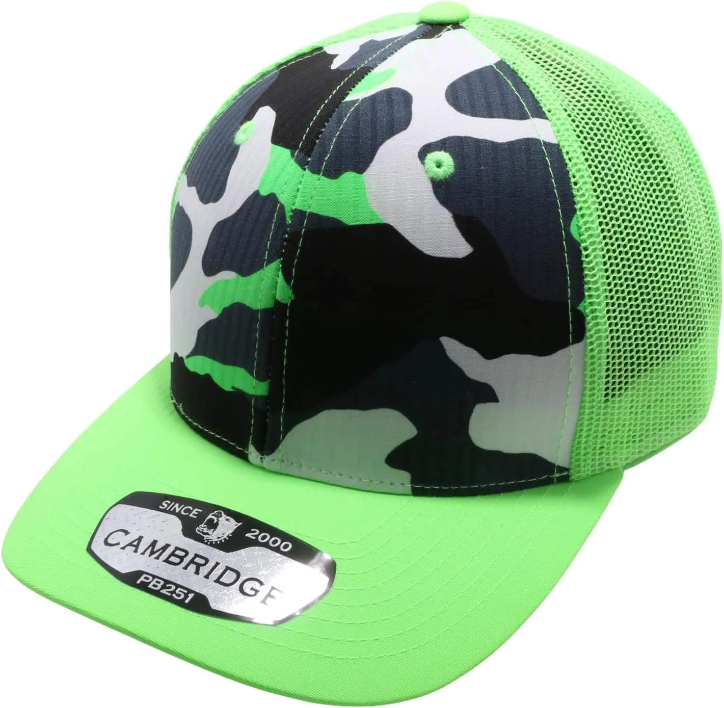 Pit Bull Premium Headwear Cambridge Trucker Hat Neon Camo Mesh Back Adjustable Snapback Hat Baseball Cap for Men & Women