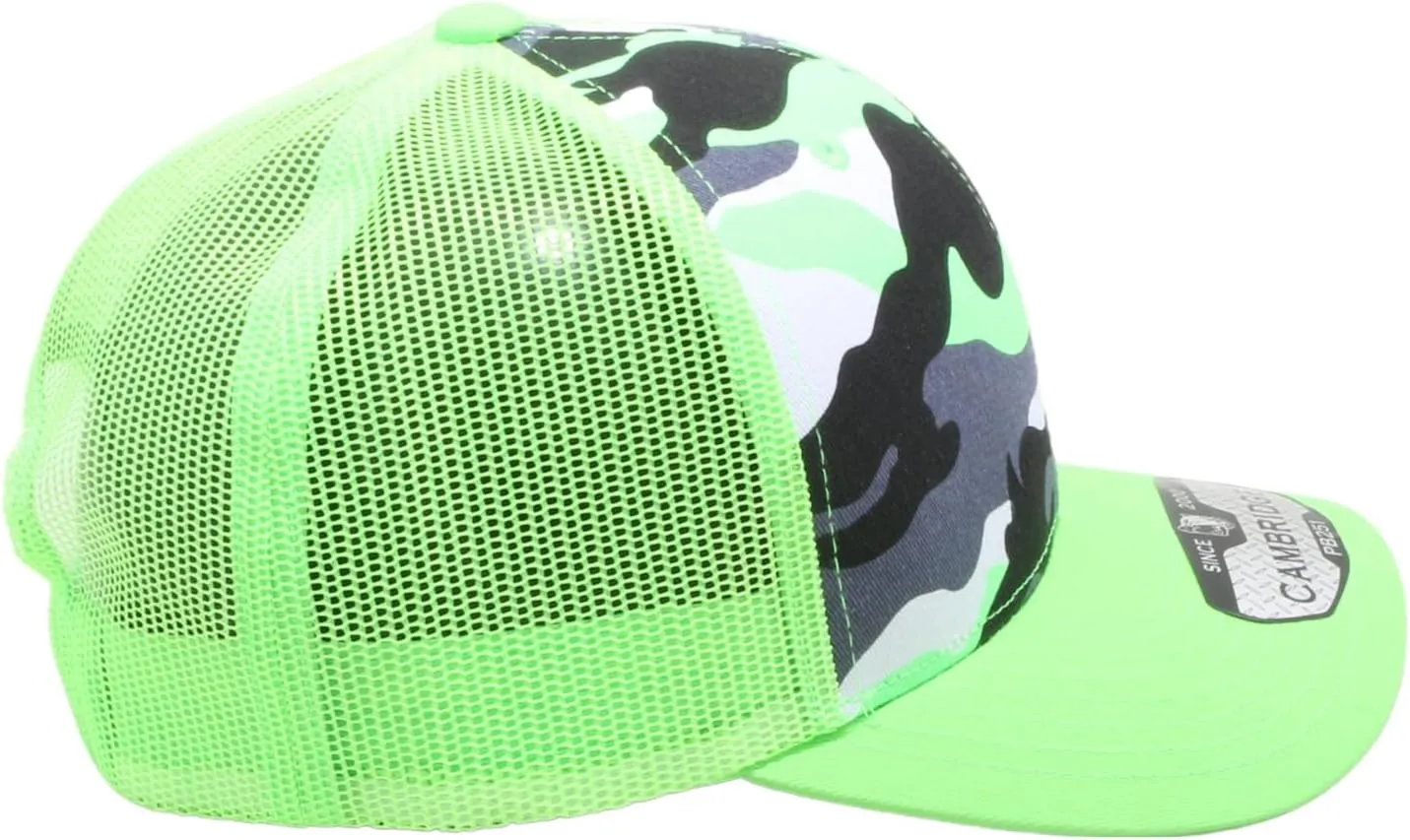 Pit Bull Premium Headwear Cambridge Trucker Hat Neon Camo Mesh Back Adjustable Snapback Hat Baseball Cap for Men & Women