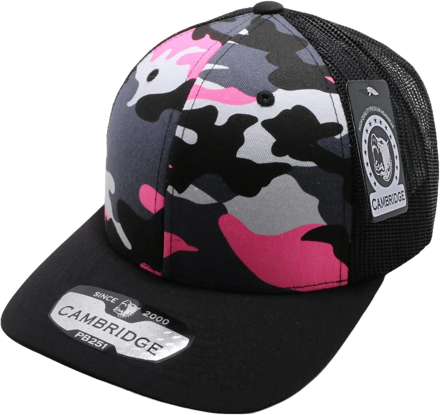 Pit Bull Premium Headwear Cambridge Trucker Hat Neon Camo Mesh Back Adjustable Snapback Hat Baseball Cap for Men & Women