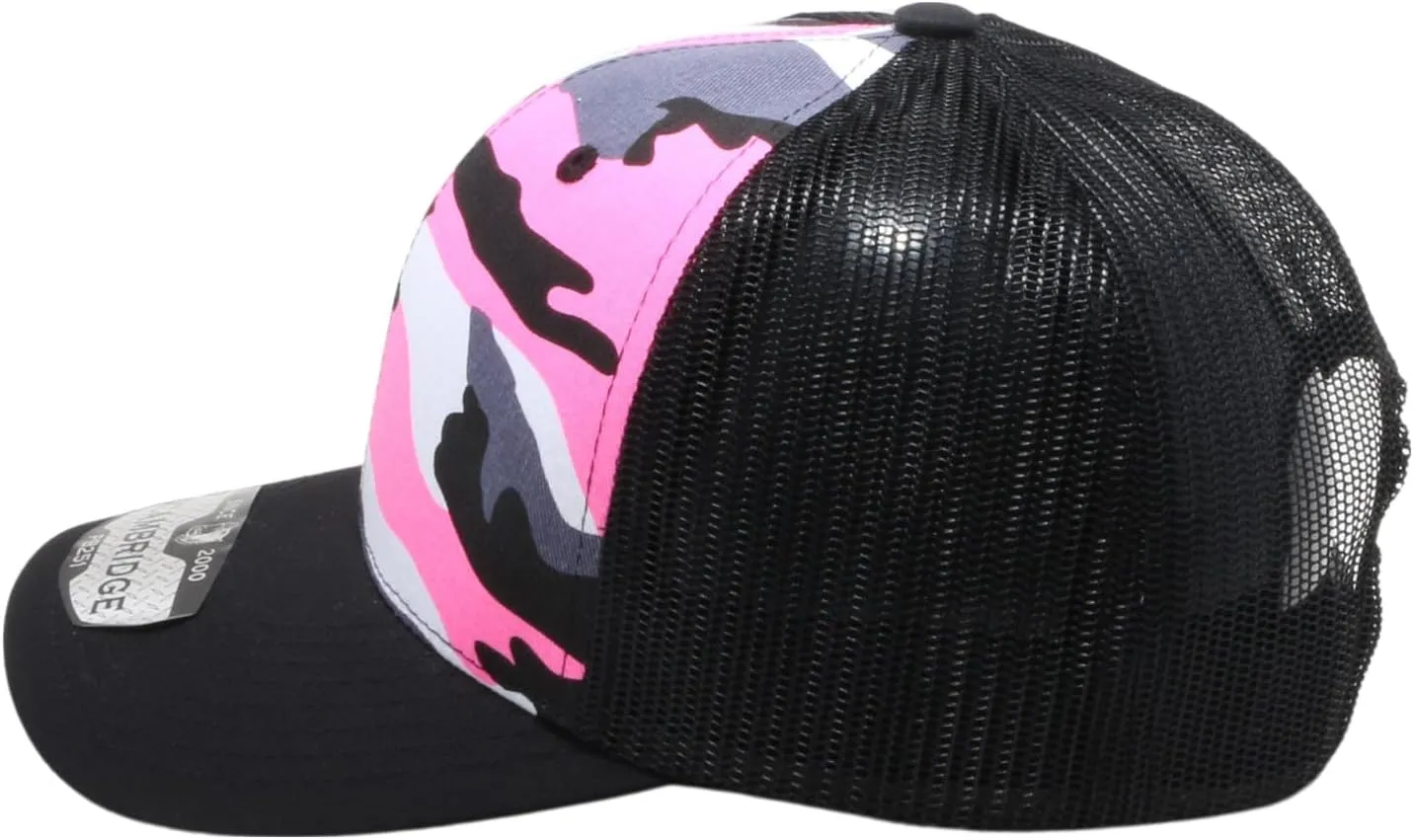 Pit Bull Premium Headwear Cambridge Trucker Hat Neon Camo Mesh Back Adjustable Snapback Hat Baseball Cap for Men & Women