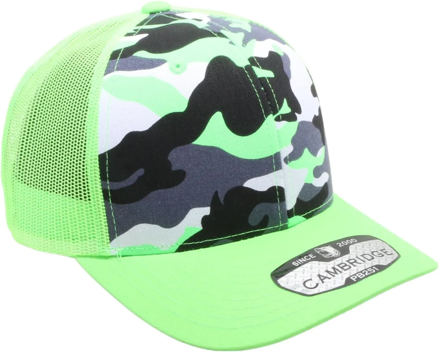 Pit Bull Premium Headwear Cambridge Trucker Hat Neon Camo Mesh Back Adjustable Snapback Hat Baseball Cap for Men & Women