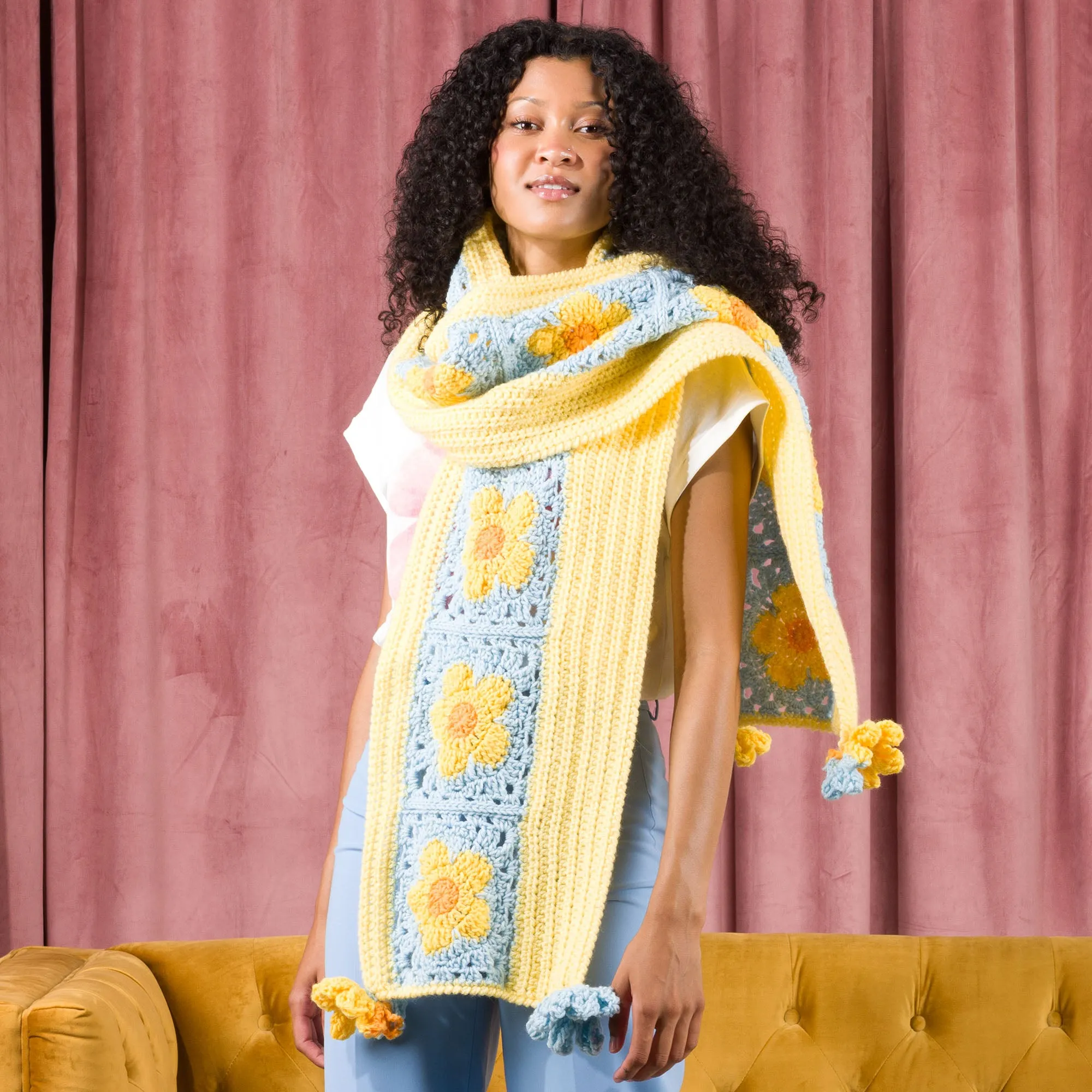 Red Heart Crochet Flower Power Scarf