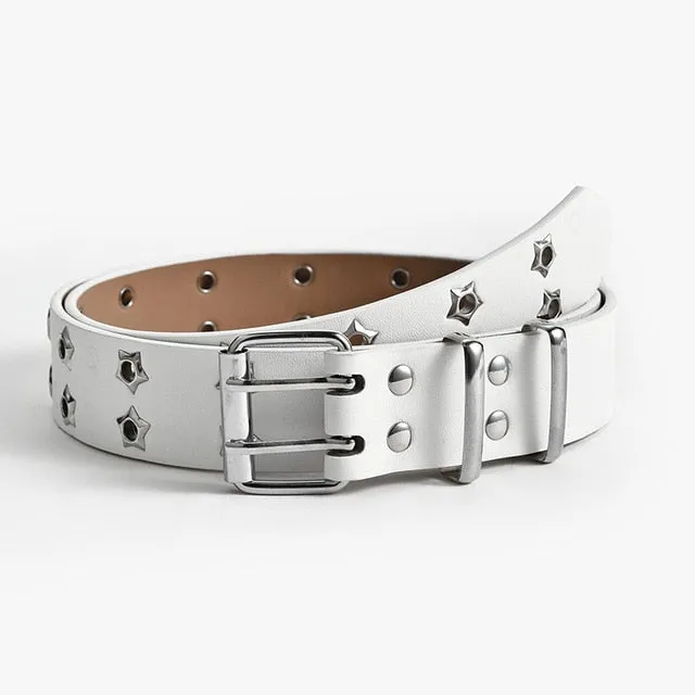 Star Eye Rivet Belt Goth Style Double Pin Buckle Waistband