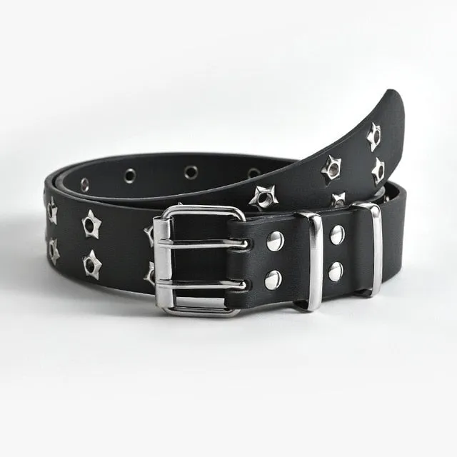 Star Eye Rivet Belt Goth Style Double Pin Buckle Waistband