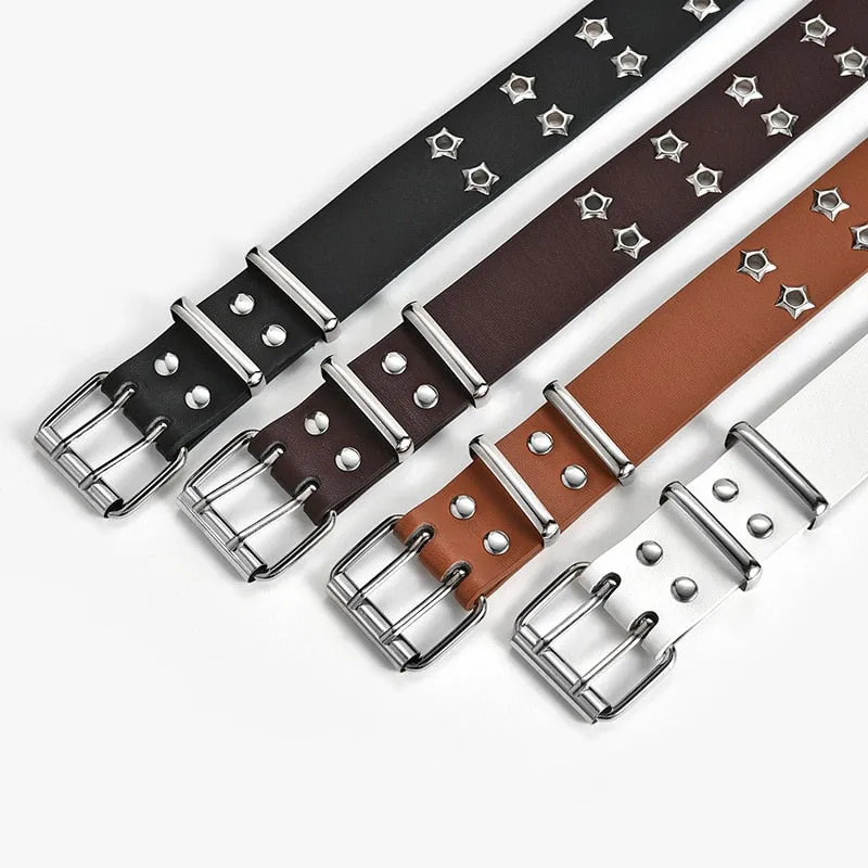 Star Eye Rivet Belt Goth Style Double Pin Buckle Waistband
