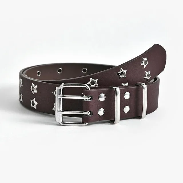 Star Eye Rivet Belt Goth Style Double Pin Buckle Waistband