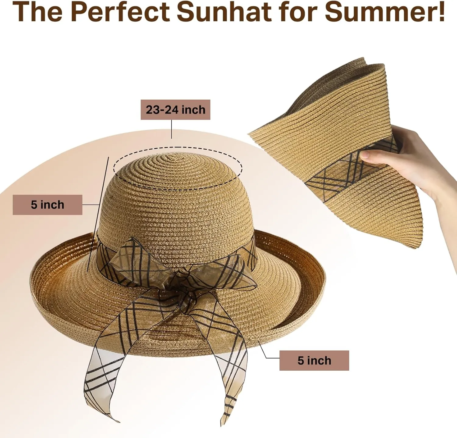 Sun Hats for Women - Wide Brim Sun Visor Hat for Women, UPF50  Lightweight Foldable Ponytail Sports Cap