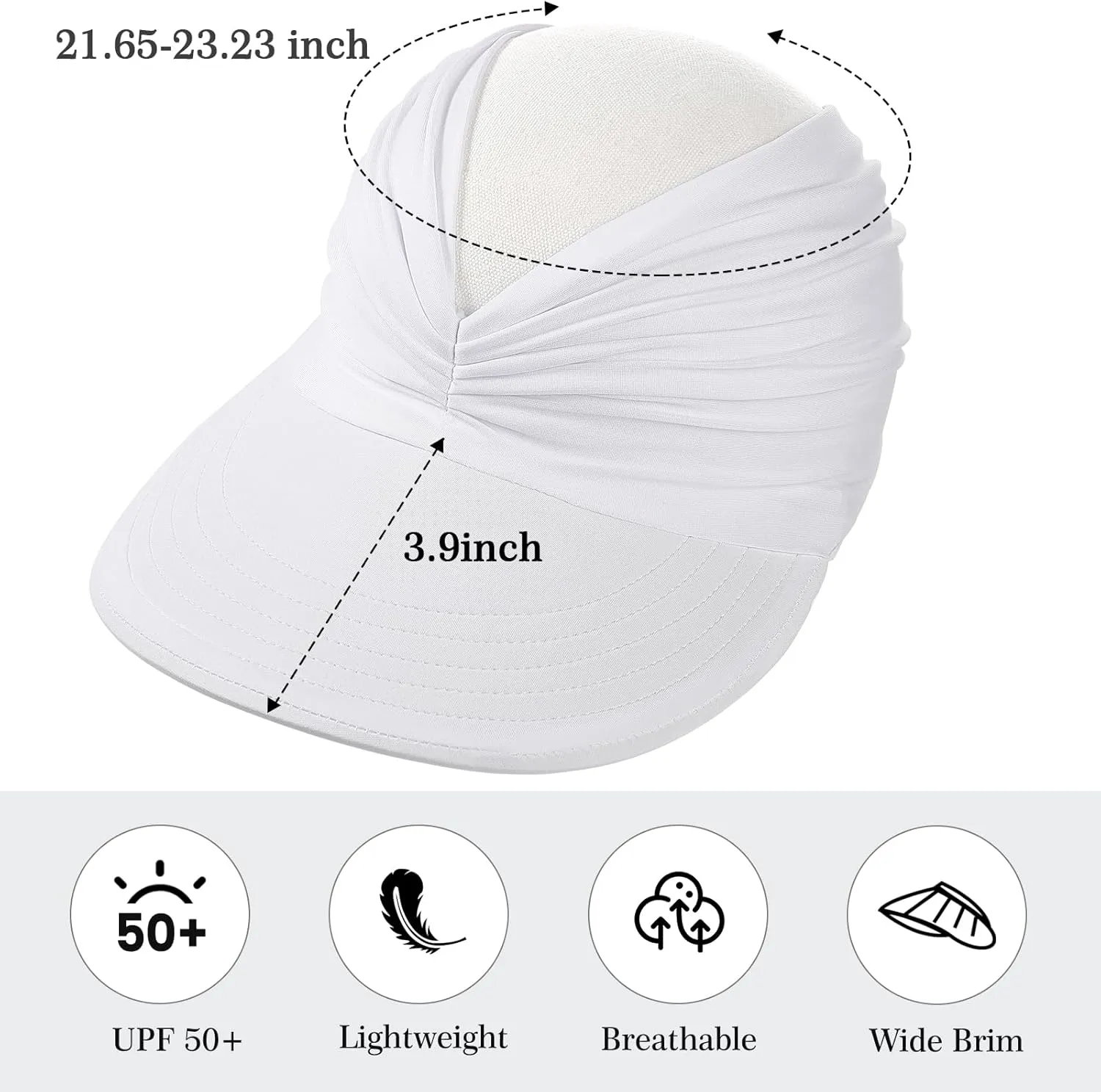 Sun Hats for Women, Wide Brim UV Protection Sun Visor Hats, UPF50  Lightweight Foldable Ponytail Sports Cap