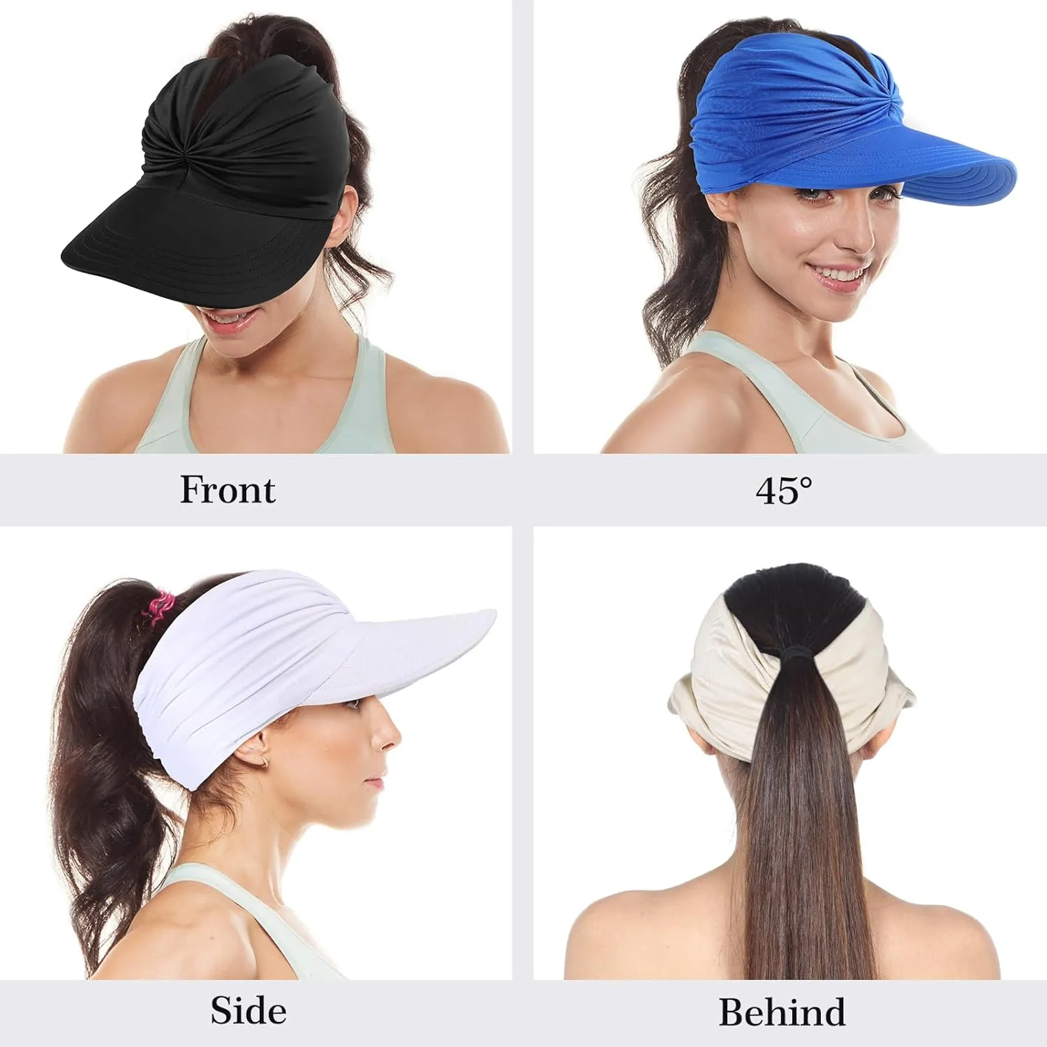 Sun Hats for Women, Wide Brim UV Protection Sun Visor Hats, UPF50  Lightweight Foldable Ponytail Sports Cap