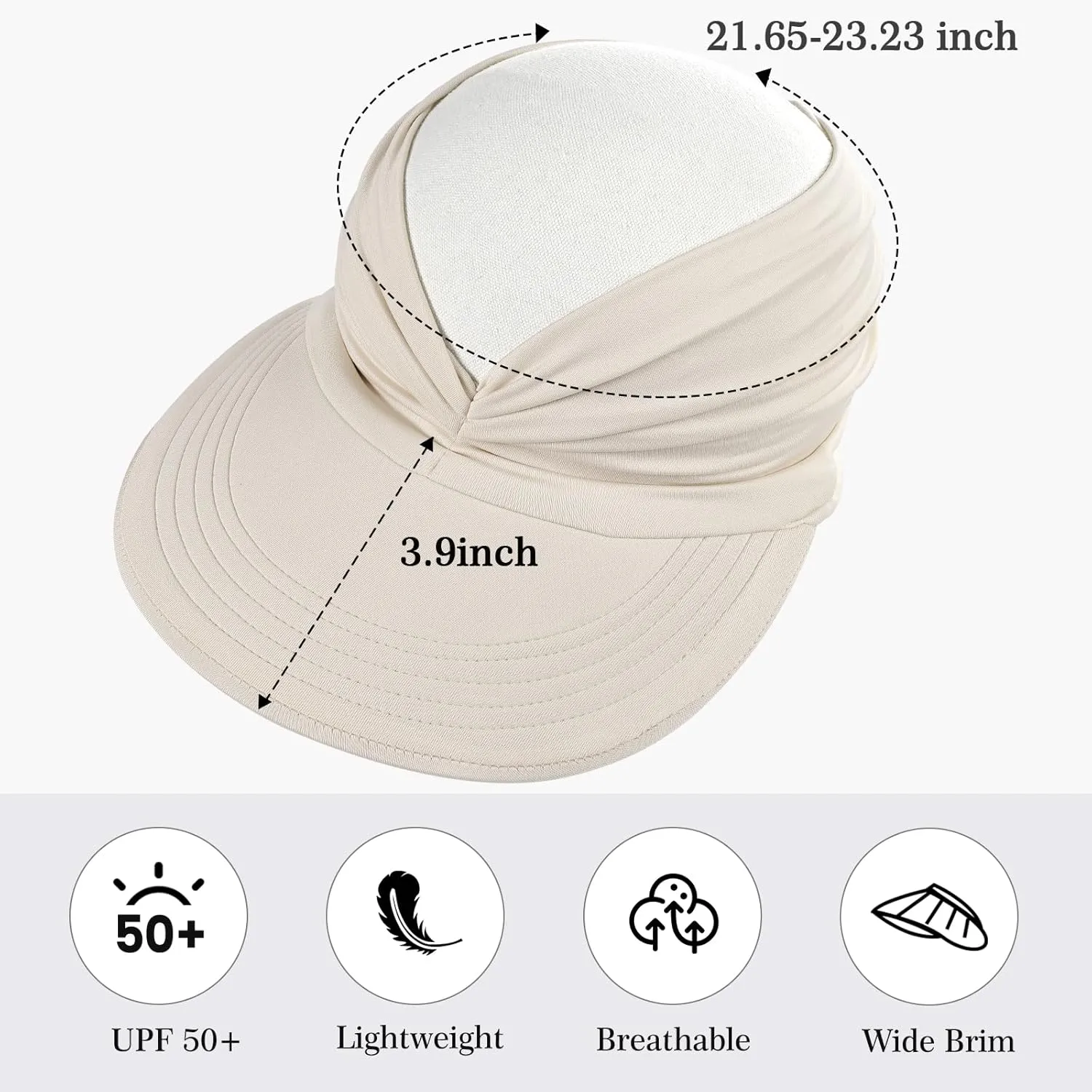 Sun Hats for Women, Wide Brim UV Protection Sun Visor Hats, UPF50  Lightweight Foldable Ponytail Sports Cap