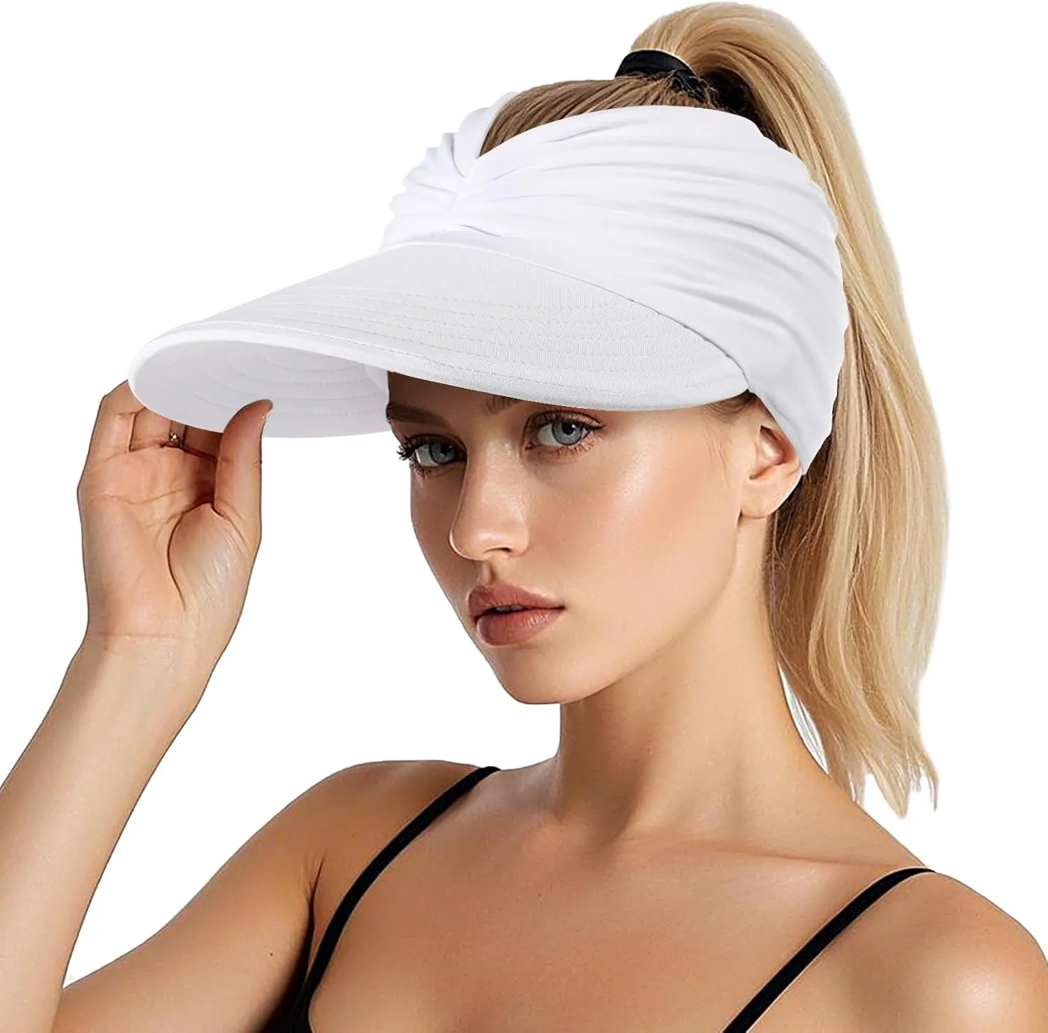 Sun Hats for Women, Wide Brim UV Protection Sun Visor Hats, UPF50  Lightweight Foldable Ponytail Sports Cap