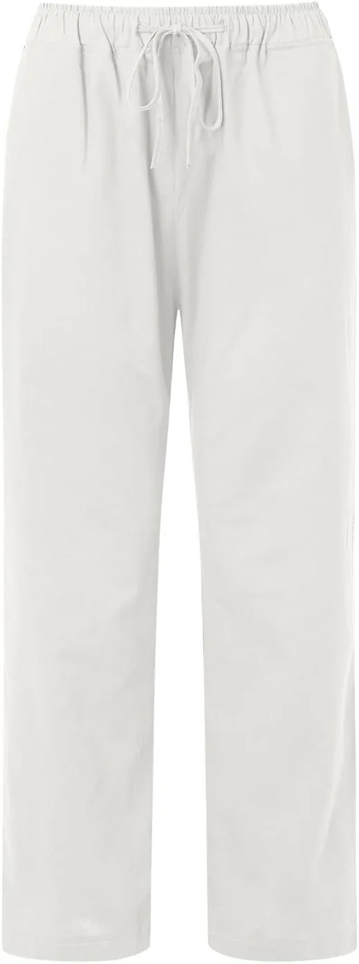 Wide Pants Waist Long Drawstring Casual Linen Elastic Women Linen Leg Solid Cotton Pants Sweatpants Women Linen Work