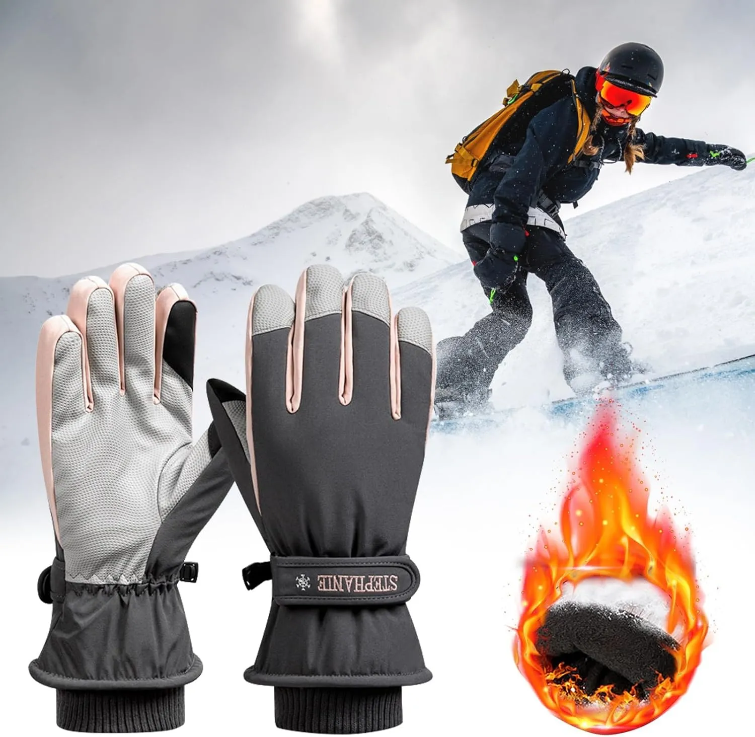 Winter Gloves Men Women Snow Ski Gloves Windproof Cold Weather Gloves Leather Gloves for Women