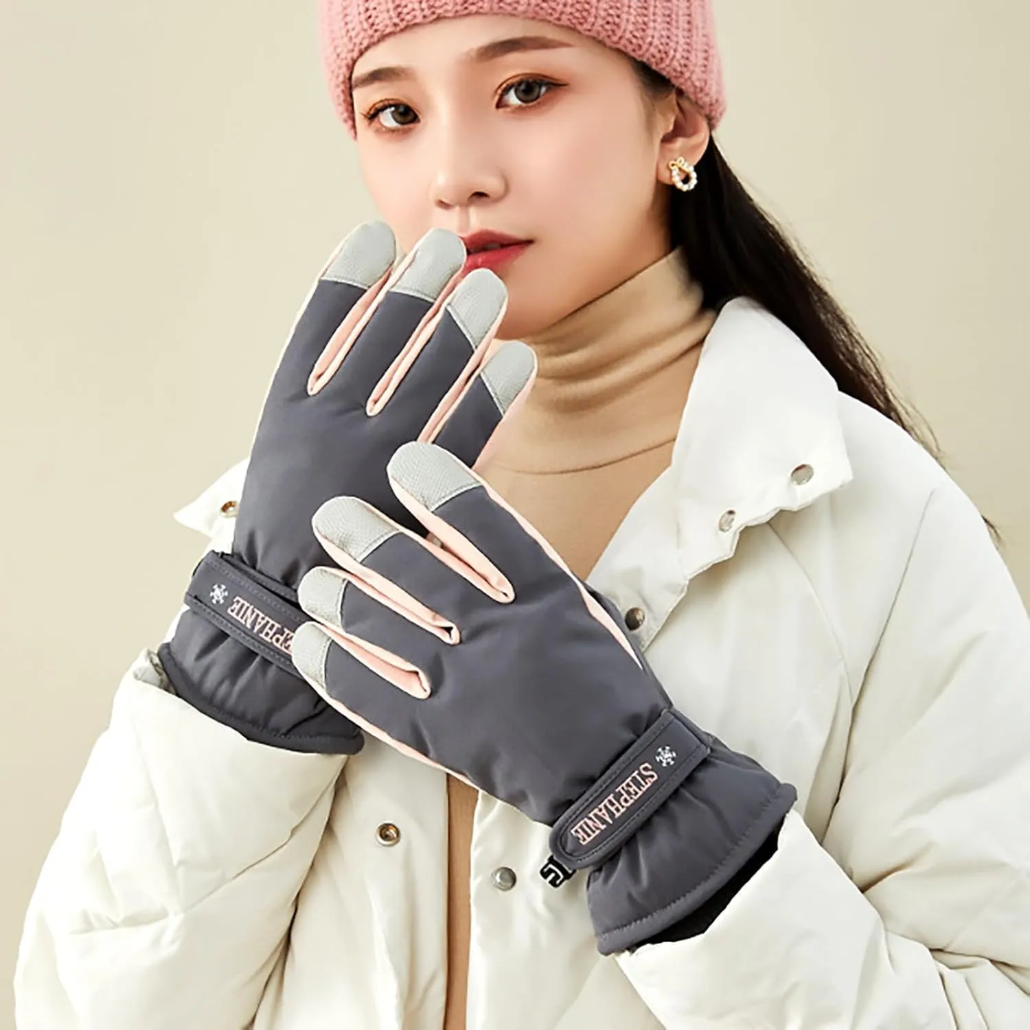 Winter Gloves Men Women Snow Ski Gloves Windproof Cold Weather Gloves Leather Gloves for Women