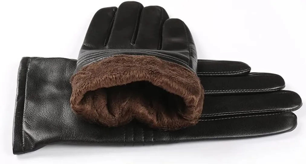 Winter Leather Gloves Men's Touch Screen Gloves Lining Warm and Soft Driving