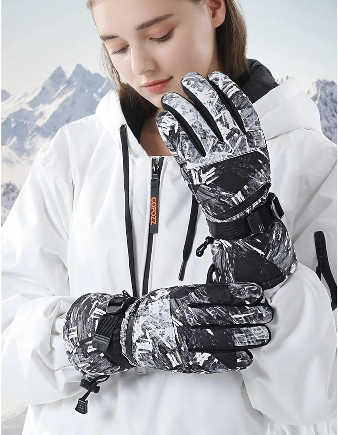 Winter Warm Ski Gloves Snowboarding Water-Proof Touchscreen Gloves with Zipper Winter Gloves with Touchscreen Fingers