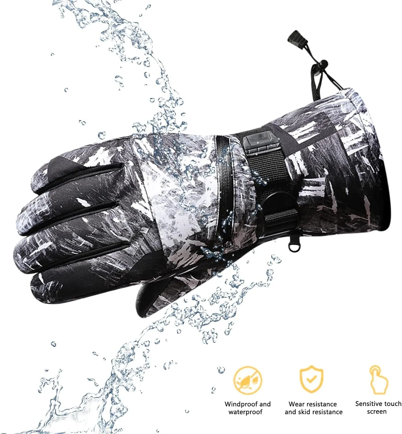 Winter Warm Ski Gloves Snowboarding Water-Proof Touchscreen Gloves with Zipper Winter Gloves with Touchscreen Fingers