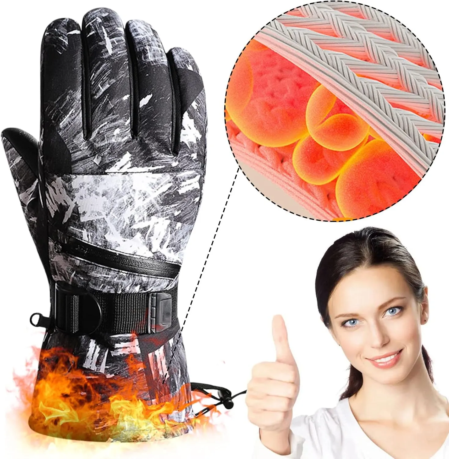 Winter Warm Ski Gloves Snowboarding Water-Proof Touchscreen Gloves with Zipper Winter Gloves with Touchscreen Fingers