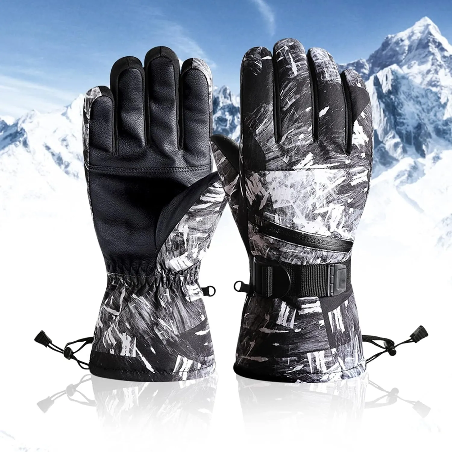 Winter Warm Ski Gloves Snowboarding Water-Proof Touchscreen Gloves with Zipper Winter Gloves with Touchscreen Fingers