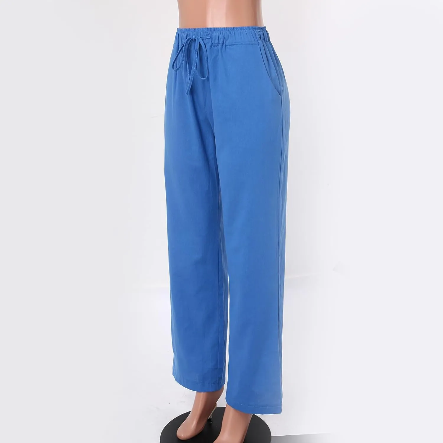 Women High Waisted Wide Leg Pants Fashion Drawstring Elastic Trousers Comfy Straight Leg Long Pants with Pockets