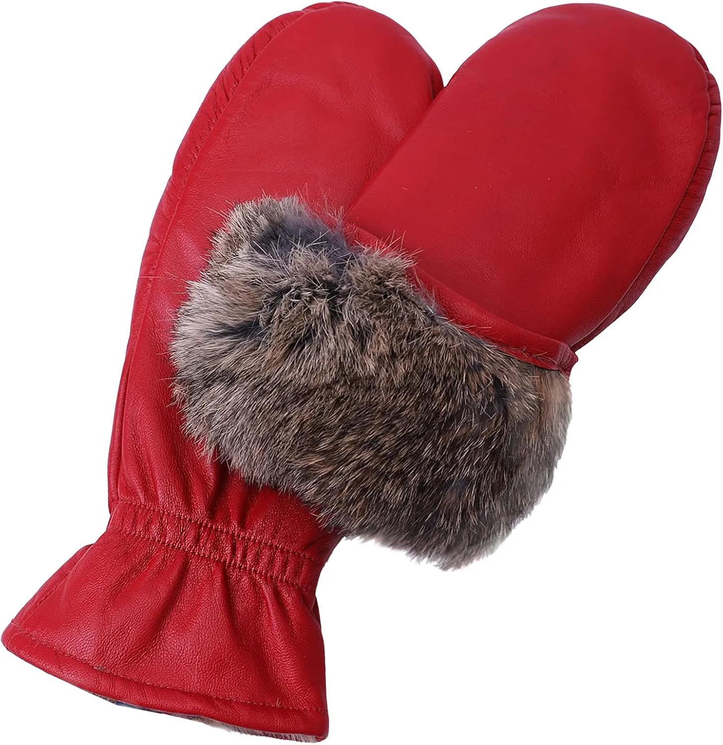 Women Leather Mittens Finger Rabbit fur Lining Winter Sheepskin Soft and Warm