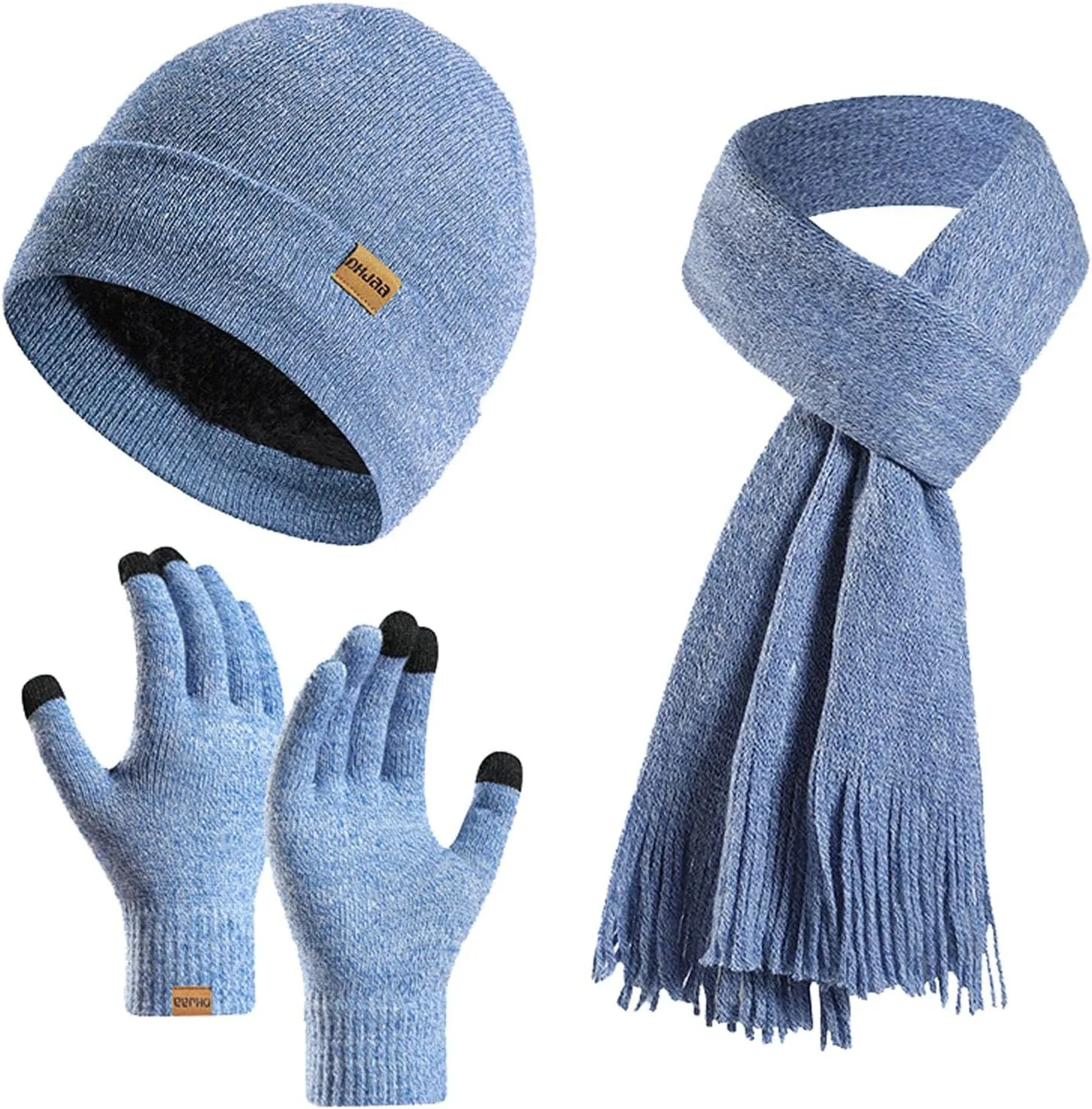 Women Winter Beanie Hat Scarf Gloves Set, Fleece Knitted Pom-Pom Hat Soft Warm Long Neck Scarf Gloves Winter Gift