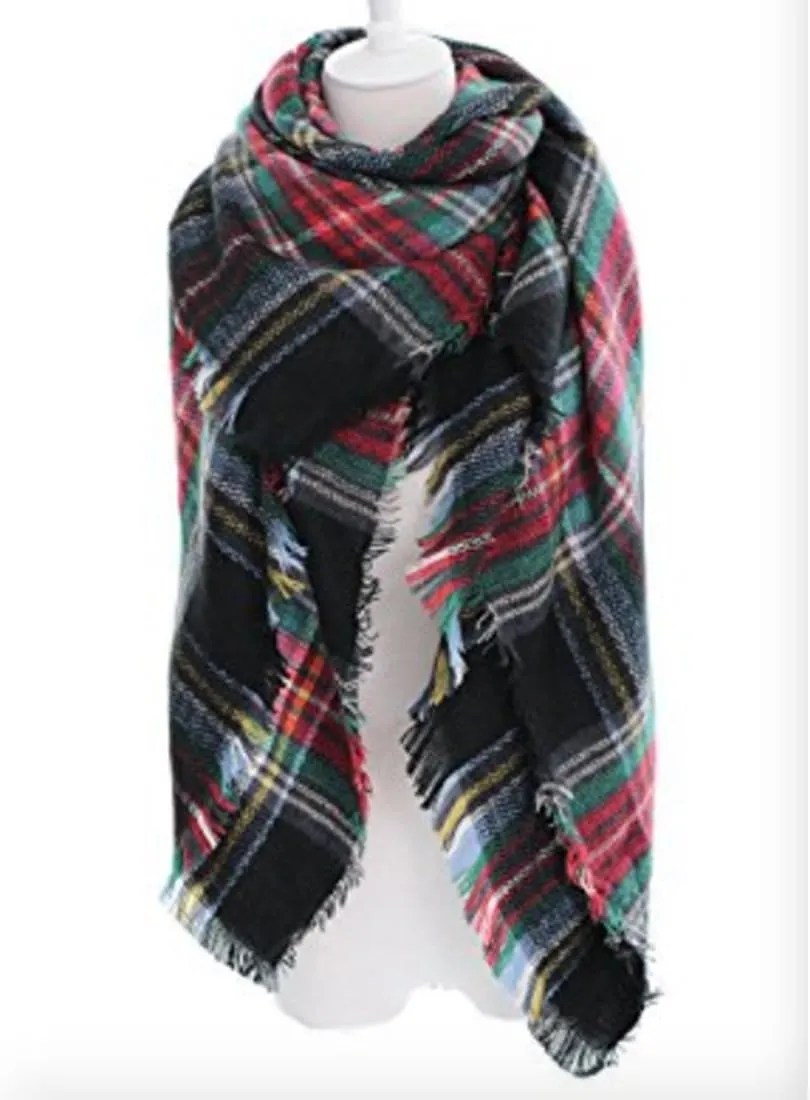 Women's Plaid Scarf Blanket Wrap Oversized Chunky Scarves Tartan Shawls