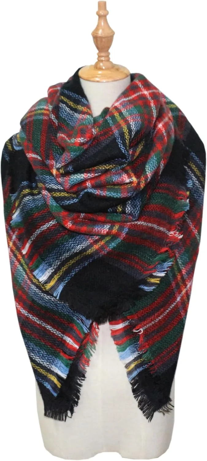 Women's Plaid Scarf Blanket Wrap Oversized Chunky Scarves Tartan Shawls