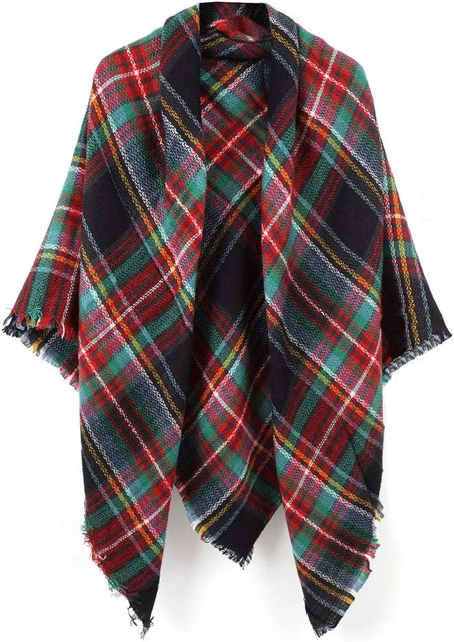 Women's Plaid Scarf Blanket Wrap Oversized Chunky Scarves Tartan Shawls
