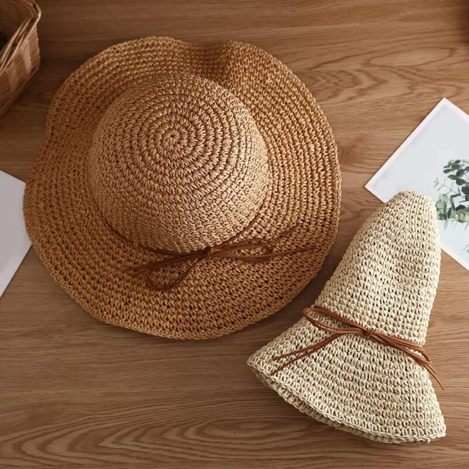 Women's Summer Fashion Small Fresh Solid Color Straw Hat Beach Sun Hat Straw Woven Large Brim Sunscreen Pool Hat