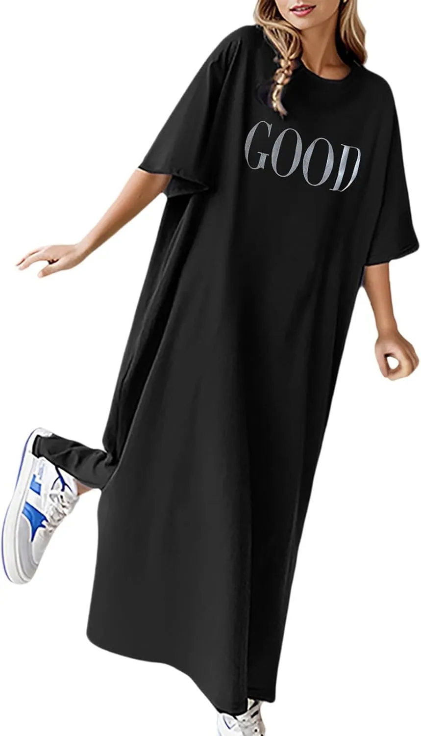 Women's Summer Loose Casual Mama Print Short Sleeve T Shirt Long Dress Women Dresses Formal Evening